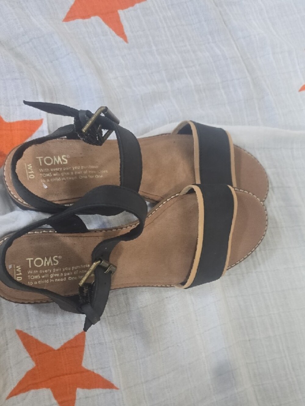 Black Ankle-Strap Sandals with Tan Trim - Women's Size 10 - Picture 3 of 4